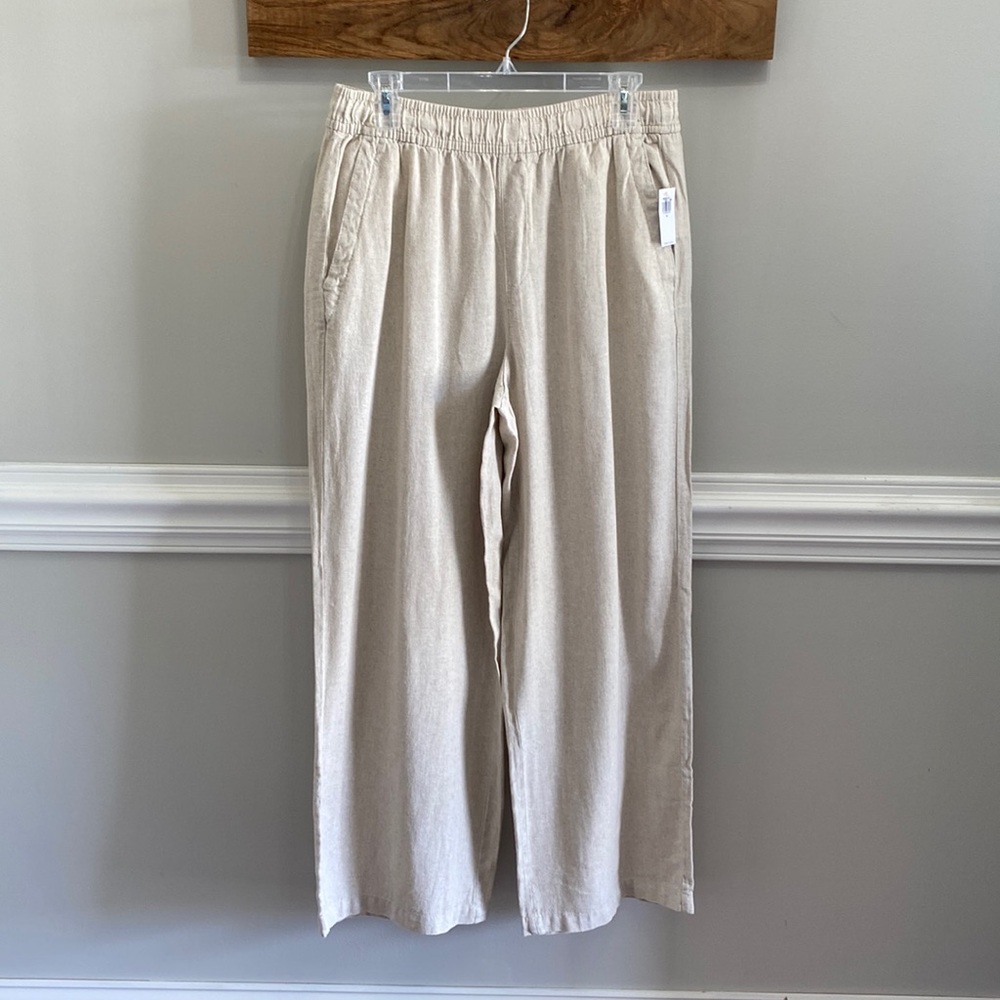 Old Navy NWT Linen Blend Wide Leg Pants, Cream, Tie front inside, High Rise